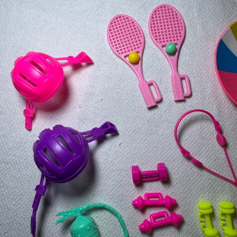 Vintage Doll‎ Sports Fitness Accessory Lot Neon Tennis Weights Scuba Visors 90s